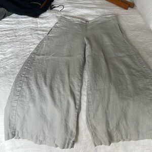 Linen cropped wide leg pants light grey